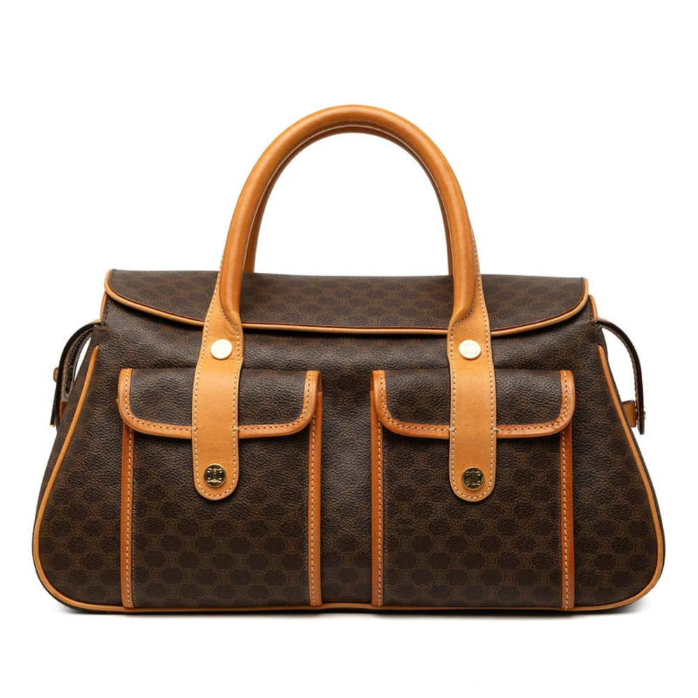 Celine Macadam Handbag Boston Bag Brown Leather